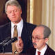 President Clinton looks on as the Littlest Senator announces passage
of the wetlands bill.